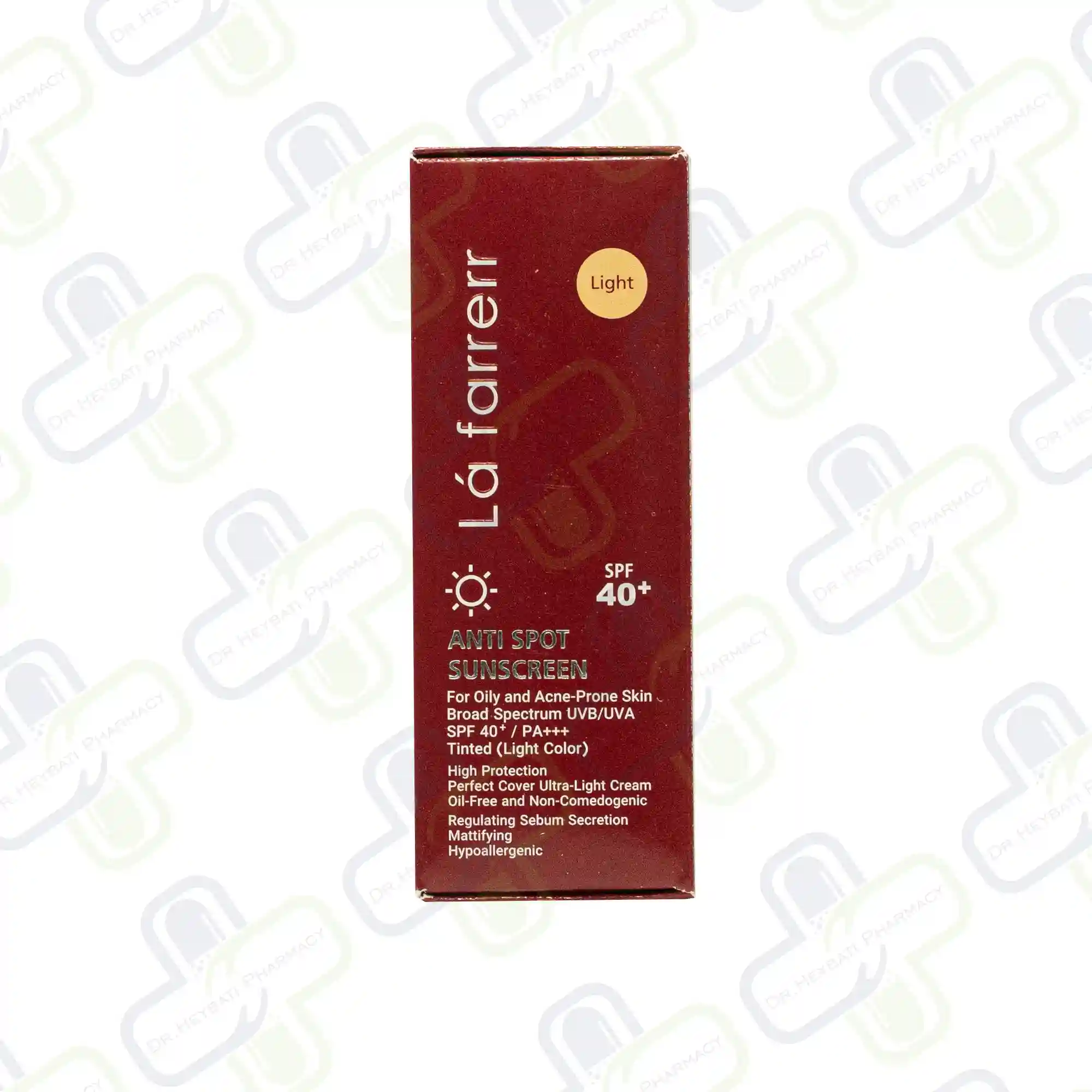 کرم ضدآفتاب و ضدلک رنگی لافارر، با SPF40-Light، حاوی محافظ UVA ،UVB و +++PA، فاقد چربی