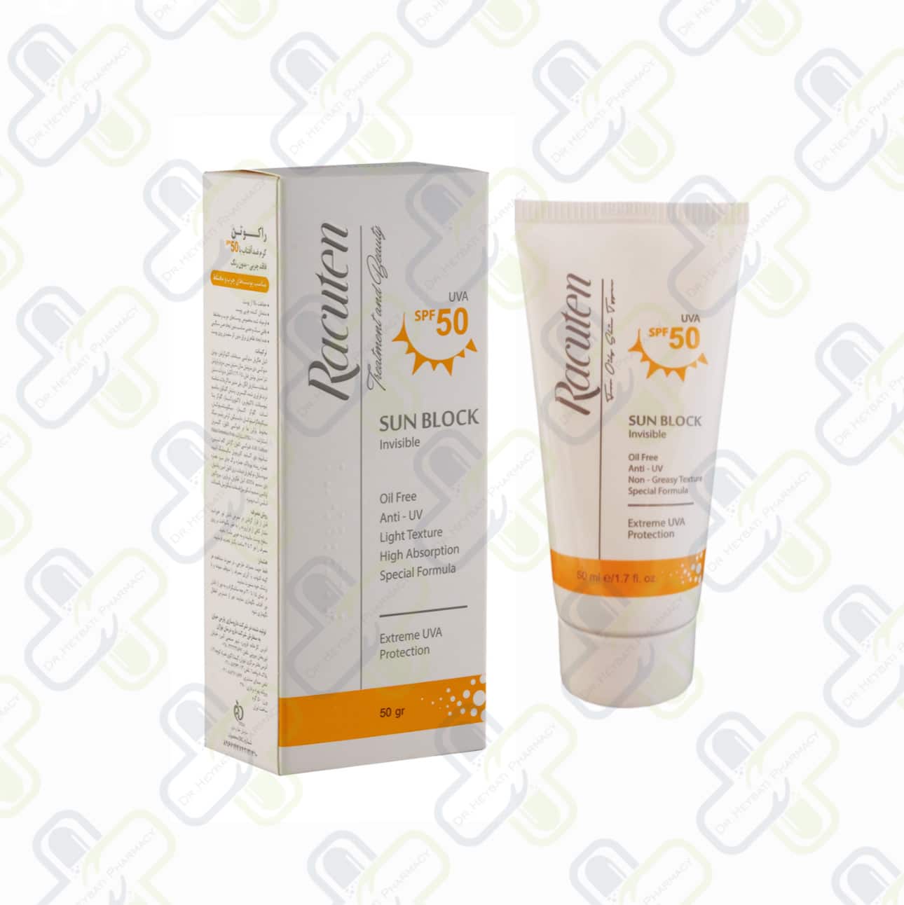 کرم ضد آفتاب بی رنگ پوست چرب و مختلط راکوتن SPF 50 حجم 50 میل