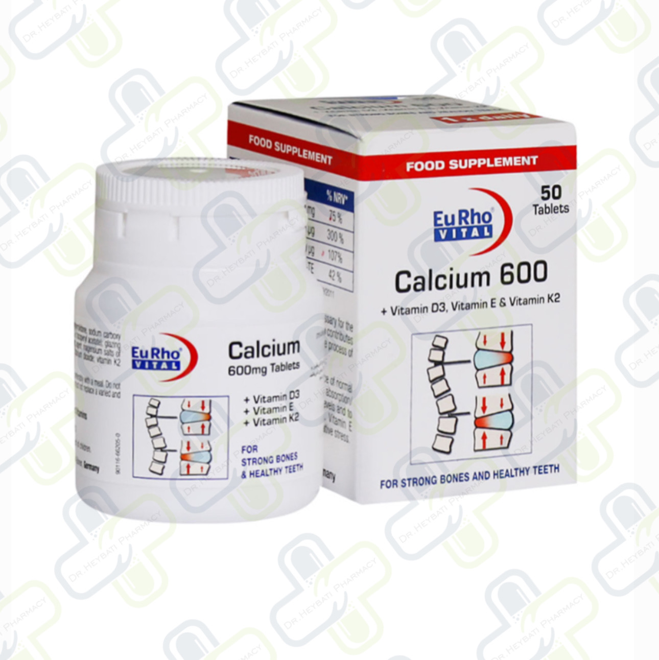 قرص کلسیم 600 یوروویتال بسته 50 عددی