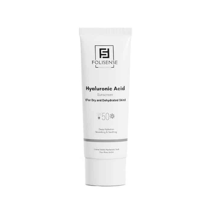 کرم ضد آفتاب فولیسنس SPF50 حاوی هیالورونیک اسید مناسب پوست خشک و دهیدراته